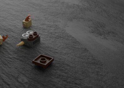 Billede af LEGO Creator-model og enkel tyr, mit første projekt i Blender.